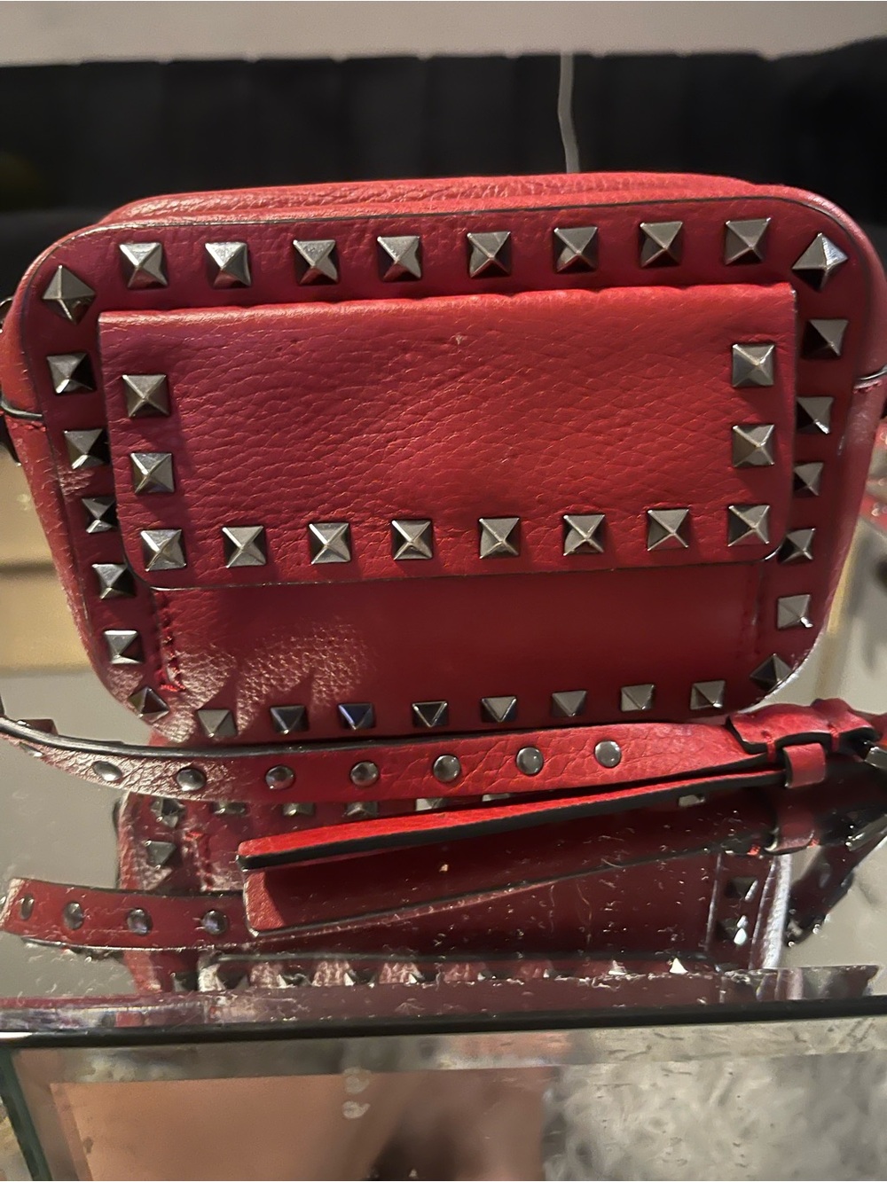 Valentino Red Leather Stud-Trim Crossbody